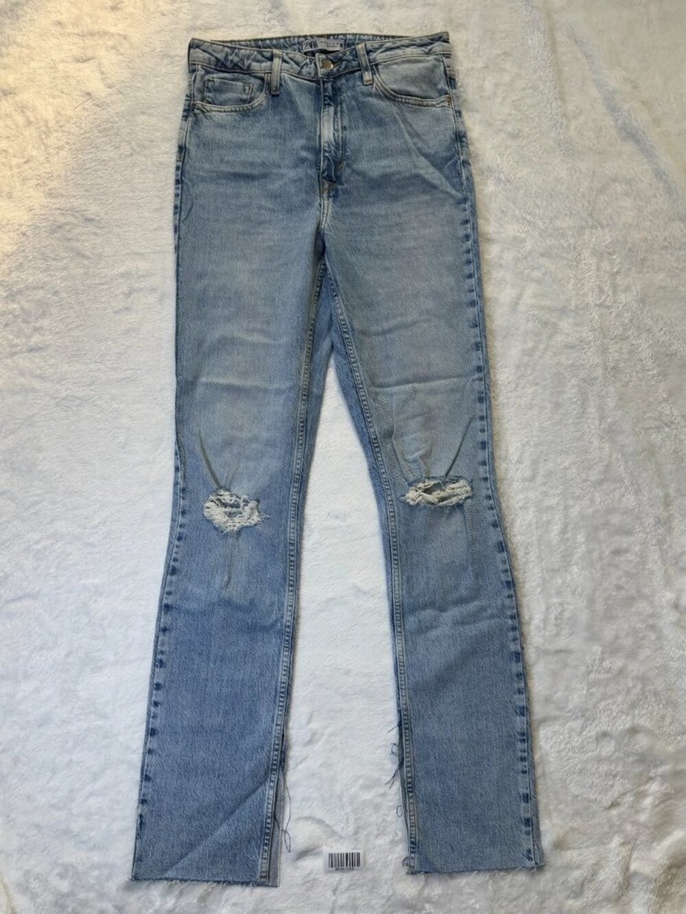 WORN Zara Womens High Rise Straight Leg Jeans Distressed Light Blue Size 6
